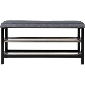 House Nordic Banc en metal et tissu avec etageres L100cm gris