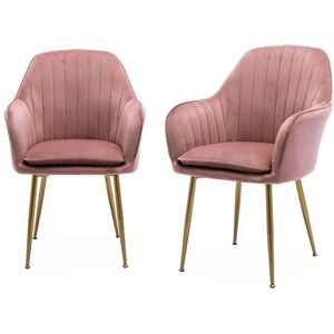 sweeek 2 fauteuils velours vieux rose et pieds metal