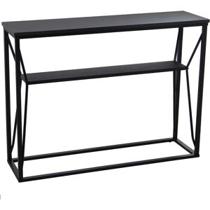 Wadiga Console en metal et bois noir 2 plateaux 100x30x75cm