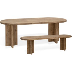 Decowood Ensemble table a manger ovale et banc en bois de sapin vieilli 200cm