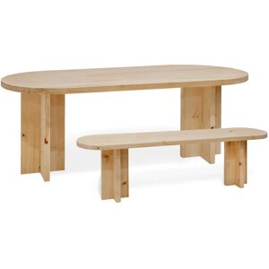 Decowood Ensemble table a manger ovale et banc bois de sapin marron clair 200cm