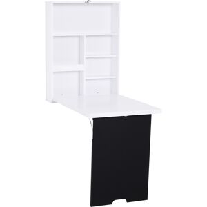 Homcom Bureau mural pliable etagere + tableau craie integre