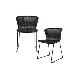 WOOOD Lot de 2 chaises indoor et outdoor en resine tressee noir