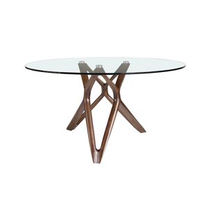 Angel Cerda Table a manger ronde en verre et effet bois noyer Ø130 x 75 cm.