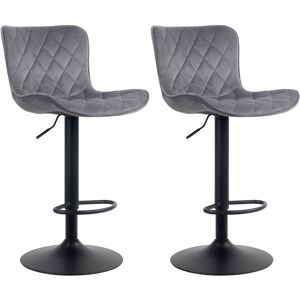 CLP Lot de 2 tabourets de bar ajustables pivotants velours Gris fonce