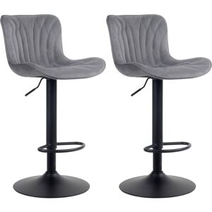 CLP Lot de 2 tabourets de bar ajustables en velours Gris fonce