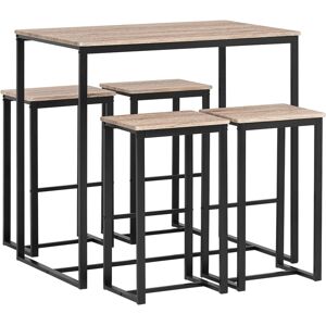 SoBuy Set de 1 table et 4 tabourets de bar effet bois et metal noir