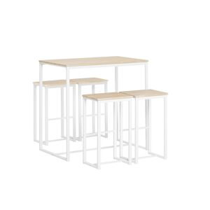 SoBuy Set de 1 table et 4 tabourets de bar effet bois et metal blanc