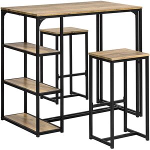 SoBuy Ensemble de table haute et 2 tabourets de bar effet bois et metal noir