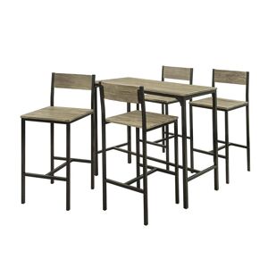 SoBuy Set de 1 table et 4 chaises de bar effet bois et metal noir