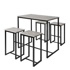 SoBuy Set de 1 table et 4 tabourets de bar effet bois et metal noir