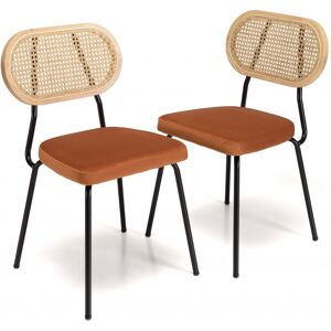 MACABANE Lot de 2 chaises metal noir assise velours orange ambre dossier rotin