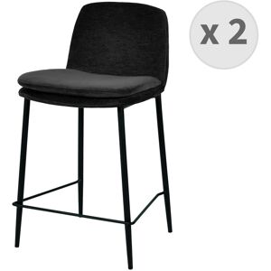 Moloo Chaise de bar tissu chenille Noir et metal noir mat (x2)