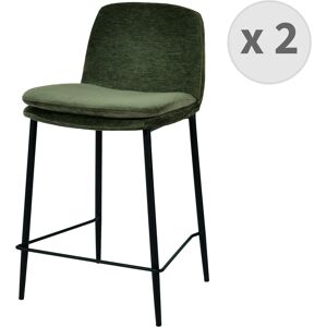 Moloo Chaise de bar tissu chenille Sauge et metal noir mat (x2)