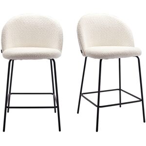 Homifab Lot de 2 tabourets de bar en tissu bouclette ecru, pietement noir