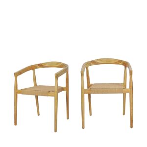 Drawer Lot de 2 fauteuils de table en teck et corde tresse bois clair
