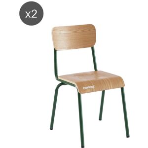 Drawer Lot de 2 chaises en bois et metal PANTONE vert kaki