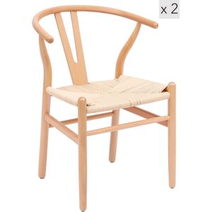 Nordlys Lot de 2 chaises en bois massif et corde naturelle