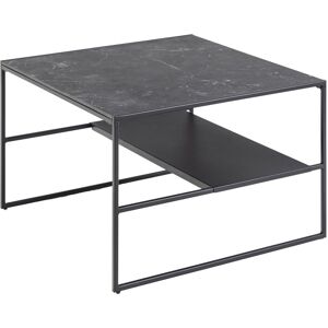 Toilinux Table basse 2 niveaux en melamine et metal noir