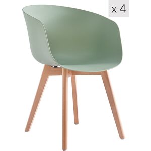 Nordlys Lot de 4 chaises scandinaves en bois et polypropylene vert menthe