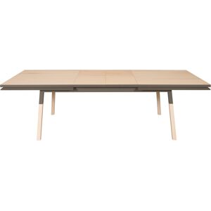 MON PETIT MEUBLE FRANCAIS Table 220x120 cm en frene massif, 2 rallonges gris chocolat tanis