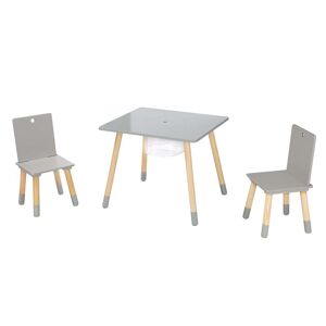 roba Table et 2 chaises enfant en bois gris avec filet de rangement