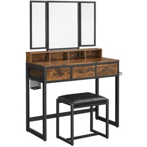 Calicosy Console a maquillage avec miroir et tabouret effet bois L90 x H141 cm