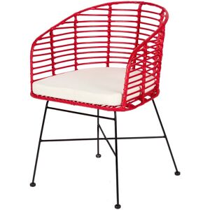 Rotin Design Chaise en rotin tresse rouge et metal