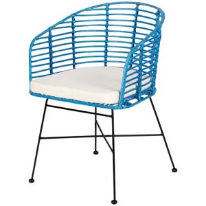 Rotin Design Chaise en rotin tresse bleu et metal