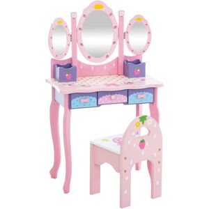 CLP Coiffeuse pour enfant avec tabouret en bois Rose