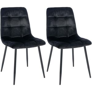 CLP Lot 2 Chaises avec pieds en metal assise en velours Noir