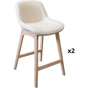 Mob In Tabourets de bar 65cm en chene et assise tissu bouclette - Lot de 2