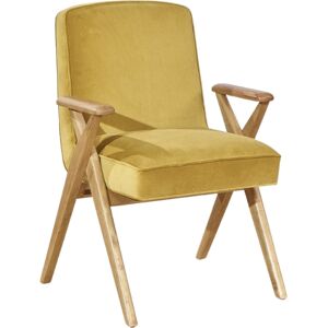 Robin des Bois X - Fauteuil de table scandinave en bois et velours jaune moutarde