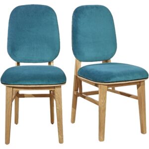 Robin des Bois Lot de 2 chaises en chene massif et velours Bleu canard