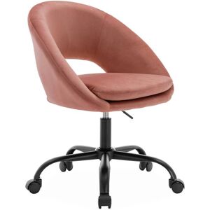 sweeek Chaise de bureau ronde a roulettes en velours vieux rose