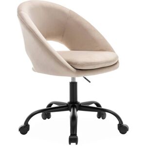 sweeek Chaise de bureau ronde a roulettes en velours blanc casse