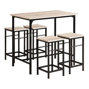 SoBuy Set de 1 Table + 4 Tabourets effet bois et metal noir