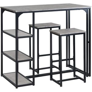 SoBuy Set de 1 table et 2 chaises de bar effet bois et metal noir