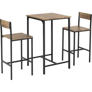 SoBuy Ensemble table de bar + 2 chaises de bar effet bois et metal noir