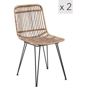 Nordlys Lot de 2 chaises en metal et rotin naturel