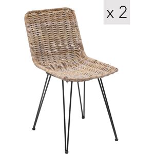 Nordlys Lot de 2 chaises en metal et fibres naturelles