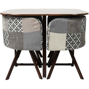 The Home Deco Factory Ensemble table carree et 4 chaises encastrables patchwork gris