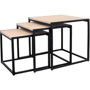 The Home Deco Factory Tables carrees gigognes metal et bois (lot de 3) noir