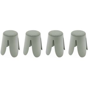 sweeek Set de 4 tabourets empilables verts celadon, bouclette texturee