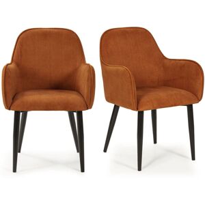 Homifab Lot de 2 fauteuils de table en velours côtele rouille