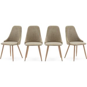 Homifab Lot de 4 chaises en tissu vert pale, pietement metal effet bois