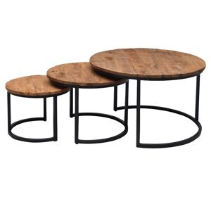 Moloo SALOME-Set de 3 Tables basses rondes gigognes, Manguier et metal noir