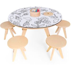 Drawin table Table a dessiner multifonction XXL en bois D90 cm et 4 tabourets