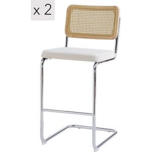 Nordlys Lot de 2 tabourets de bar en metal et cannage tissu beige