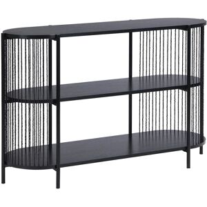 Unimasa Console d'entree noire en bois, metal et corde 3 plateaux 124x42x80cm